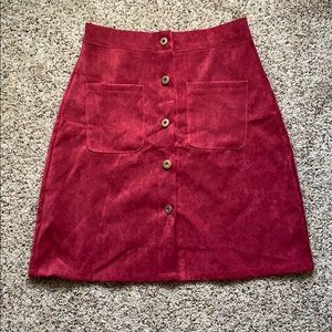 maroon mid length skirt